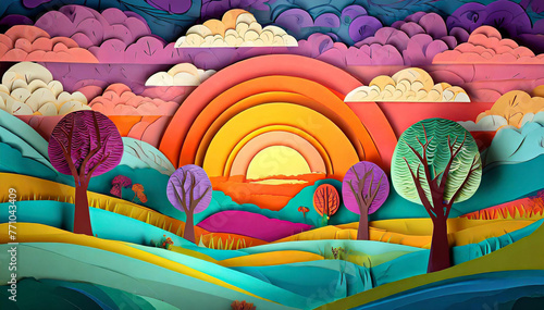 landscape painting created with colored papers