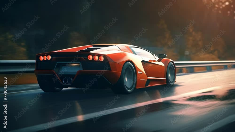 Modern beautiful fast race car sports car is driving fast on the road Modern beautiful fast race car sports car is driving fast on the road