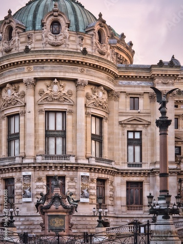 Paris Opera exterior facade and Garnier statue, France