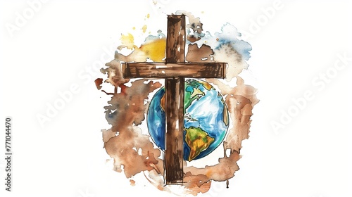 Cross of Jesus Christ with Earth Globe