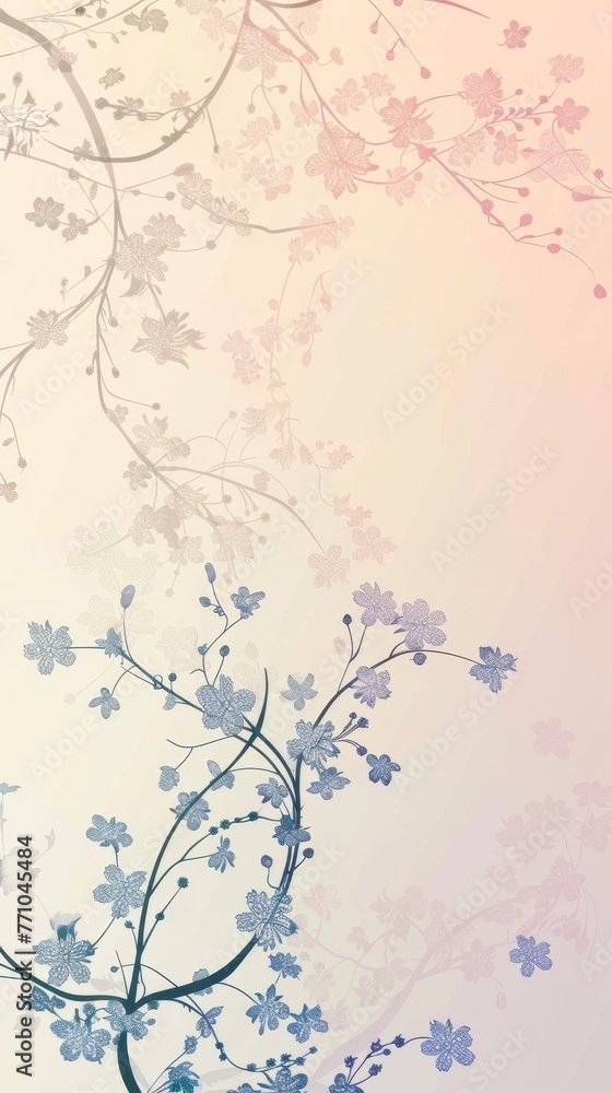 vertical Elegant floral pattern on a pastel gradient background, delicate botanical illustration, vertical format with copy space