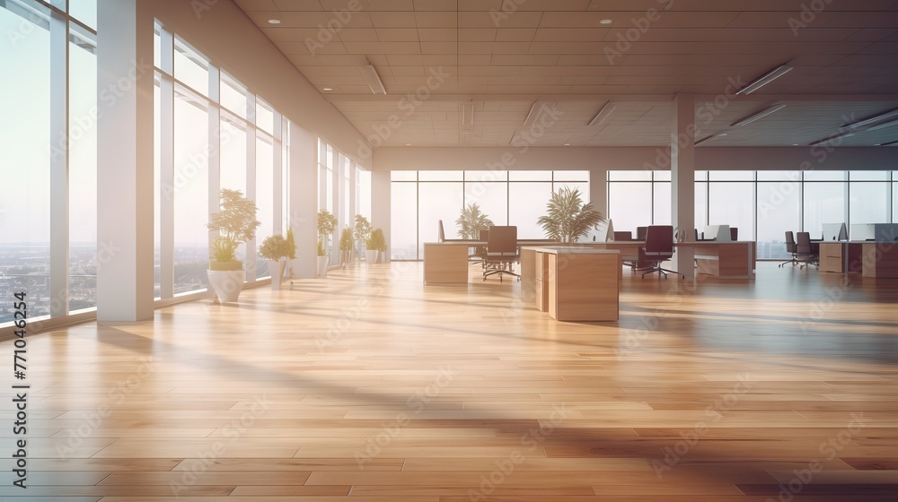 custom made wallpaper toronto digitalSpacious office with floor-to-ceiling windows and a city view. Wooden design. Concept of corporate elegance, business environment, modern architecture.