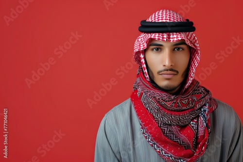 Elder millenial Arab in their late 30s wearing trendy fashion isolated on solid background