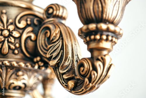 Close-up of a gilded faucet detail. Luxurious gold tap with ornate embellishments. Concept of opulent design, intricate decor, and high-end fixtures.