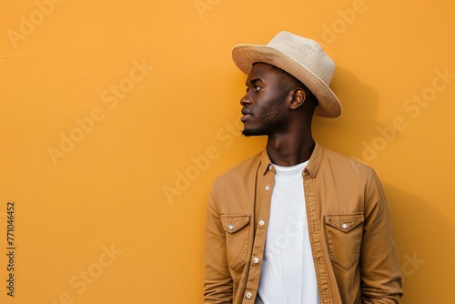Elder black male millenial in their late 30s wearing trendy fashion isolated on solid background photo