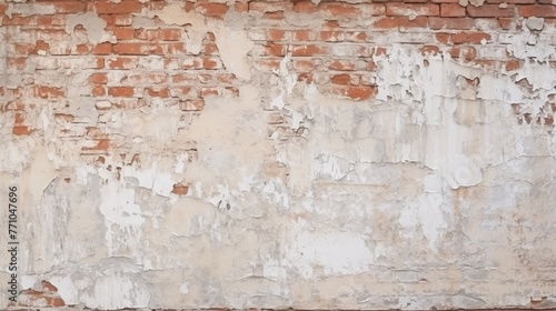 Distressed Old Brick Wall with Peeling White Paint Texture photo