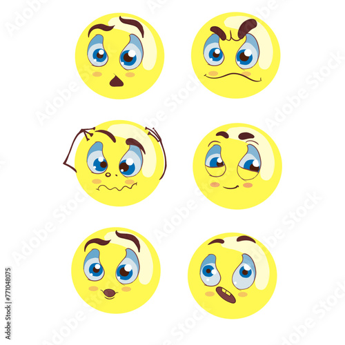Smileys emoticons set. Vector Emoji Set with Different Reactions. Modern Emoticons Collection in Flat Style Design.