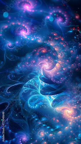 A mesmerizing display of swirling patterns and cosmic elements evoking a sense of motion and otherworldly beauty