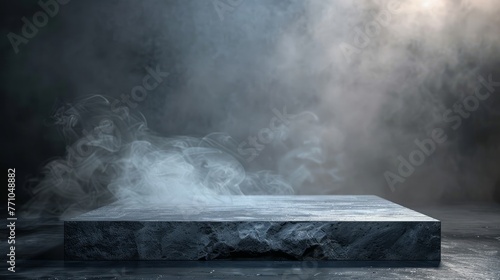 Concrete platform covered with smoke