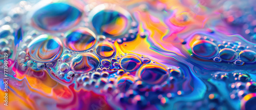 Abstract color liquid texture background, banner of waves of oil or water with rainbow gradient. Concept of multicolored bubble surface, pattern, iridescent and wallpaper. © scaliger