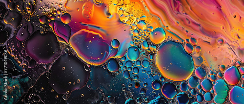 Abstract color liquid texture background, banner of oil or water with rainbow gradient. Concept of multicolored bubble surface, pattern, iridescent, design