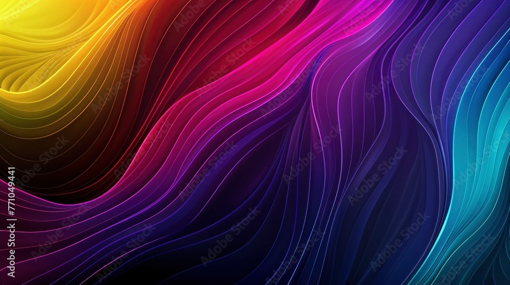 Dark grainy color gradient wave background, purple red yellow blue green colors banner poster cover abstract design, black copy space - generative ai Dark grainy color gradient wave background, purple red yellow blue green colors banner poster cover abstract design, black copy space - generative ai