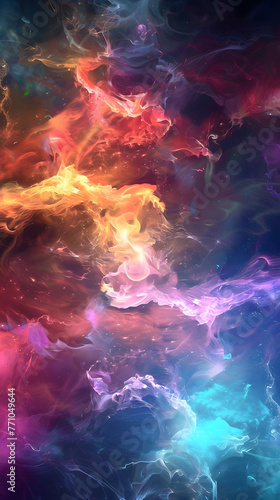 Vivid and dynamic abstract picture of colorful smoke swirls against a deep black background