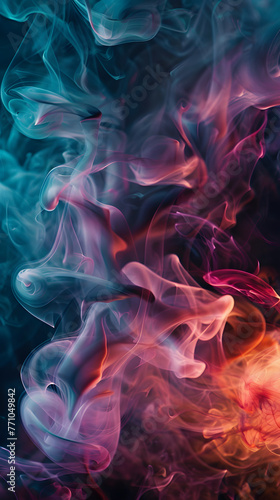 Wallpaper Mural Vibrant smoke curls in blues, pinks, and purples offering a mysterious and hypnotic effect against a dark setting Torontodigital.ca