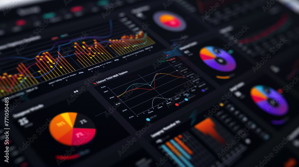 Create a sleek analytics dashboard. Graphs, pie charts, and real-time data visualizations.