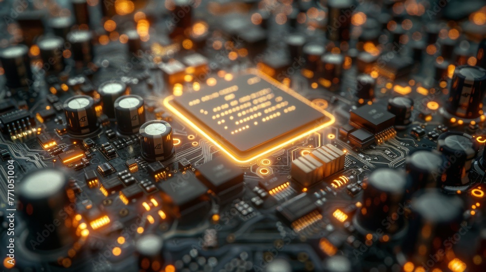 Chips and semiconductors, bright lights, generated with AI Chips and semiconductors, bright lights, generated with AI