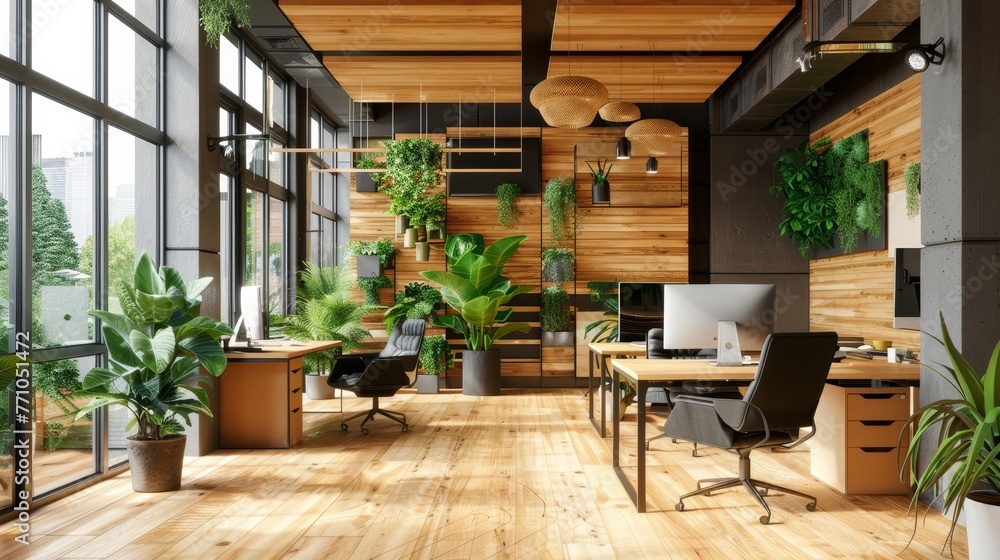 Emphasizing the importance of sustainability in contemporary office design  AI generated illustration