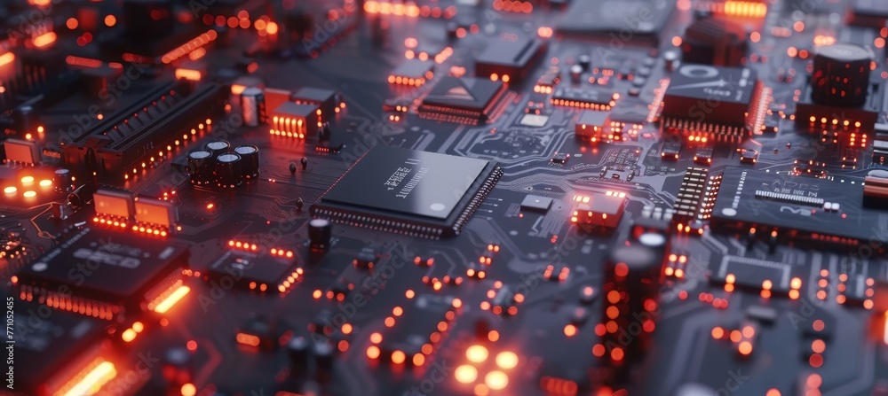 Advanced digital circuit board backdrop showcasing computer hardware technology in electronics