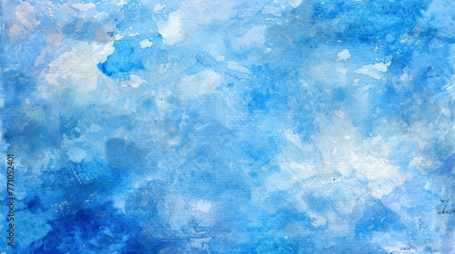 Blue sky watercolor background, texture paper - generative ai