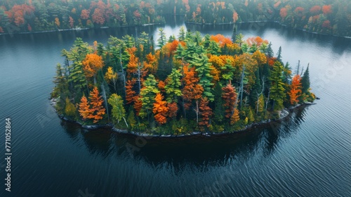 A location called lake island in northeaster united states, create a aerial photograph of that place,generated with ai photo
