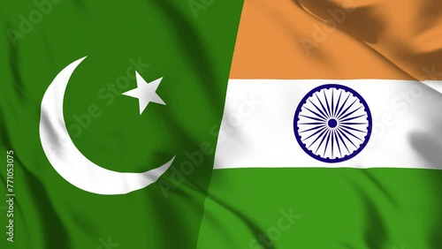 Pakistan and India Flag waving in loop and seamless animation. Indian vs Pakistani Flag background. India and Pakistan Flag for relation, political or military conflict, Peace, Unity, economy or trade photo