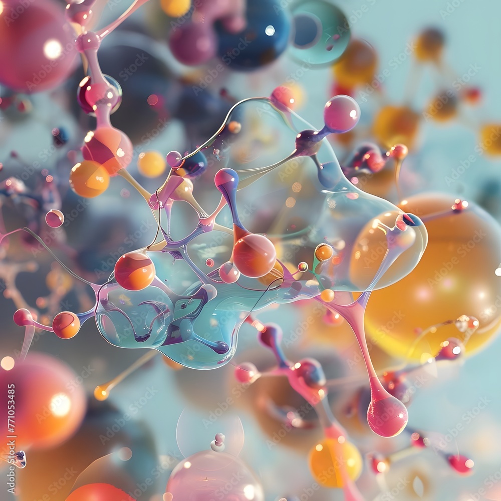 3D illustration of atoms and molecules on an abstract background ...
