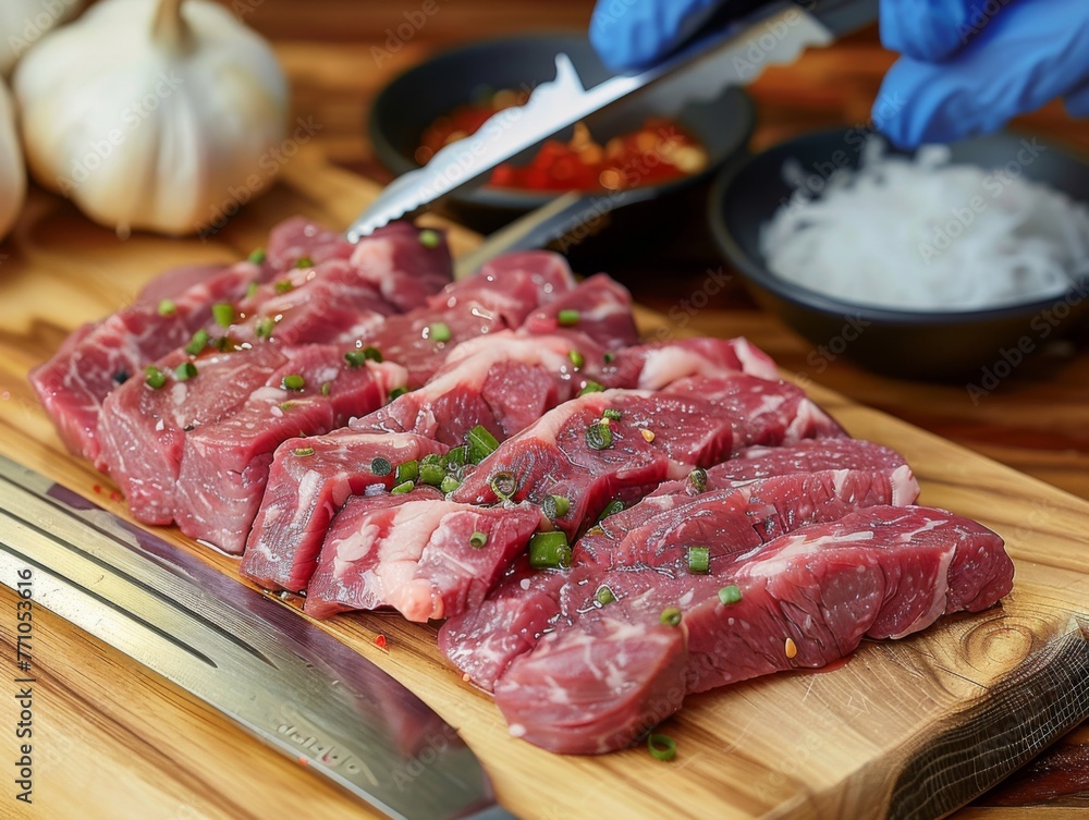 Fresh beef thin slices, front side, generated with ai Fresh beef thin slices, front side, generated with ai