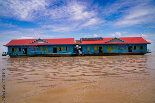 Floating school on Tonle Sap Lake - Largest fresh water lake in Cambodia at Siem Reap, Cambodia, Asia