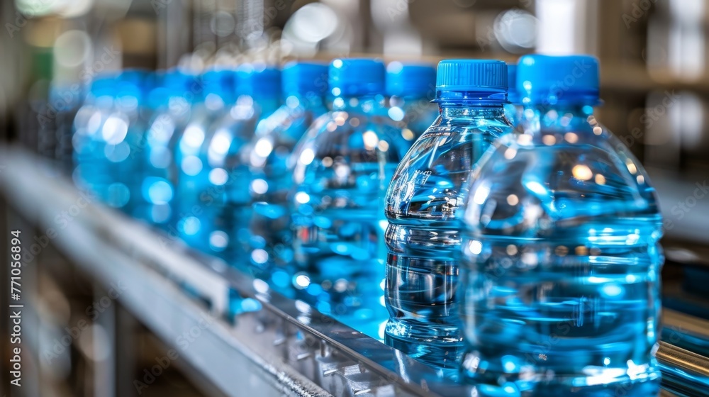 Bottling of drinking water in plastic containers at a pristine and hygienic factory Bottling of drinking water in plastic containers at a pristine and hygienic factory