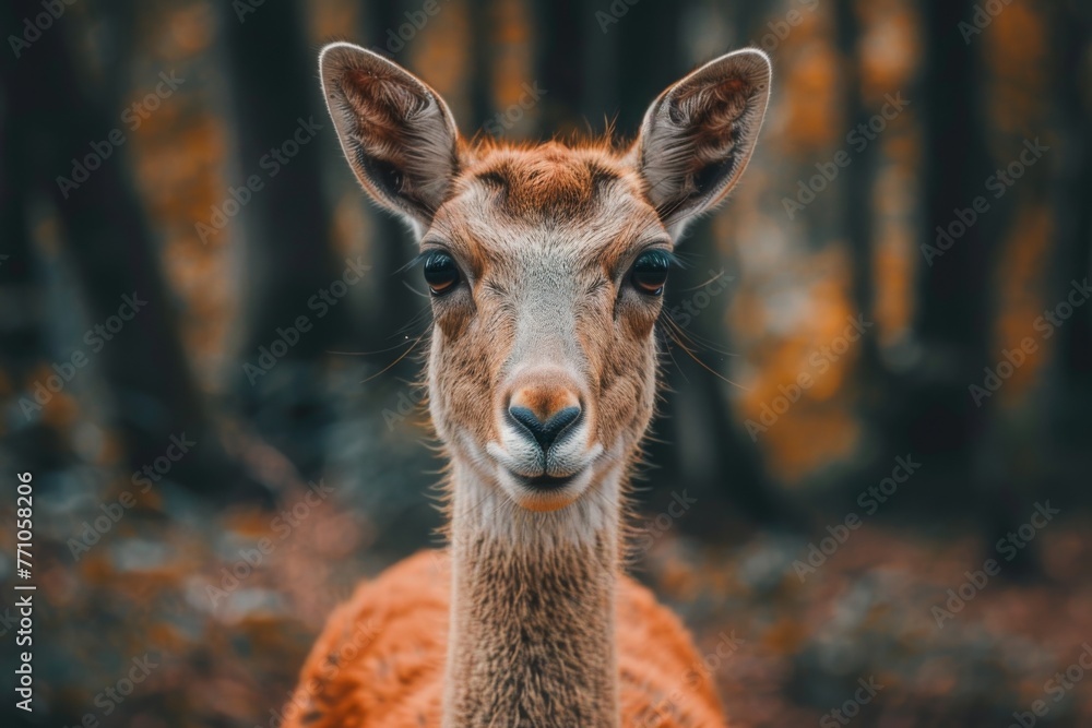 Fototapeta premium Curious deer Up Close in Natural Habitat - Wildlife Portrait, generated with AI