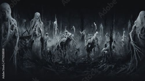 A Group of Zombies in Black and White
