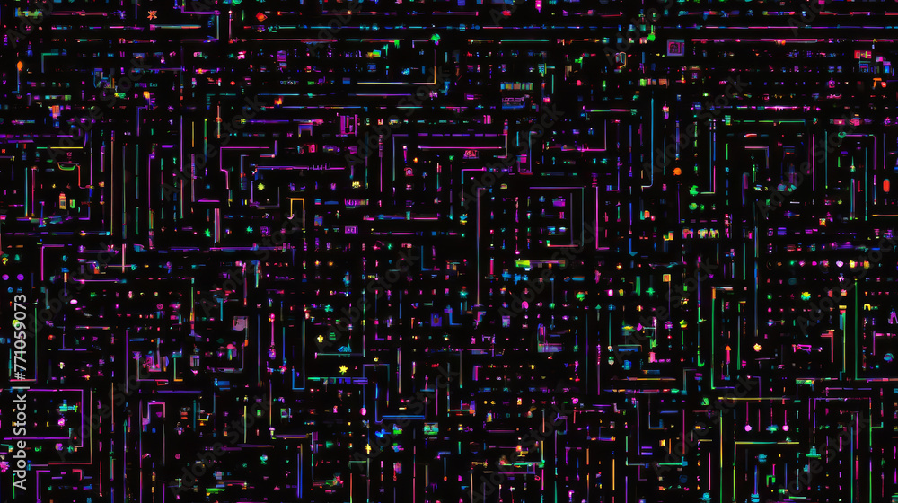 Multicolored Lines and Dots on Black Background Multicolored Lines and Dots on Black Background