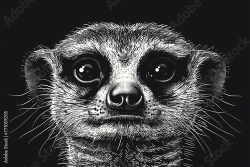 Suricata, front view, white and black style art, generated with ai