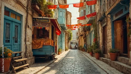 Beautiful narrow ancient street in Istanbul old © tanya78