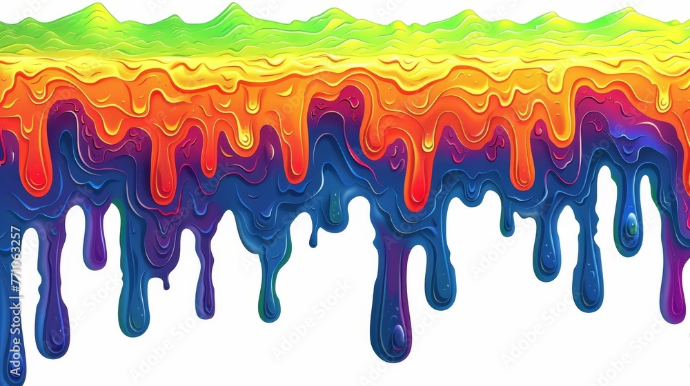 Vibrant rainbow acrylic paint flow on white backdrop, colorful liquid drips, digital art panorama Vibrant rainbow acrylic paint flow on white backdrop, colorful liquid drips, digital art panorama