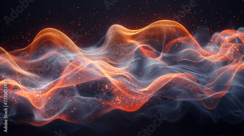 Abstract image with dynamic wavy lines of orange-red color, similar to flames, on a dark background © Eyd_Ennuard