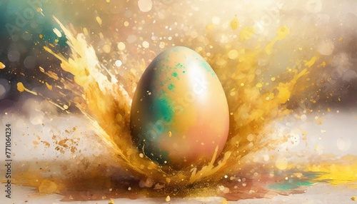 explosive pop art easter egg with vibrant splashes colourful illustration of unusually coloured easter egg great for innovative postcards