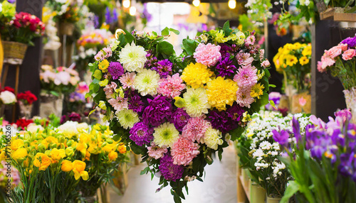 A heart made of flowers on a blue surface, with organic form. Romantic symbol for Valentines Day and Mother's Day.