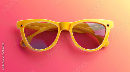 A 3D realistic vector illustration featuring stylish yellow sunglasses, embodying the concept of vacation and summertime.