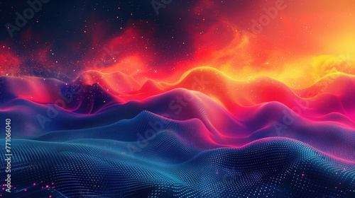Background with digital waves turning into a fire wave photo