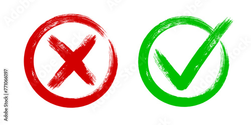 Tick and Cross sign elements. vector buttons for vote, election choice, check marks, approval signs design. Red X and green OK symbol icons check boxes. Check list marks, choice options, survey signs.