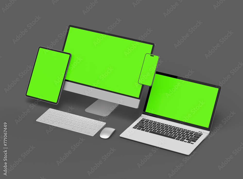 3d render of desktop, laptop, smartphone and tablet on a dark background 3d render of desktop, laptop, smartphone and tablet on a dark background