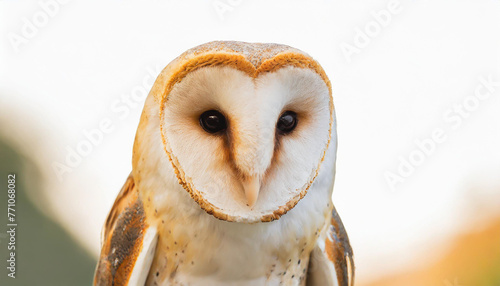 common barn owl ( Tyto albahead ) close up sitting