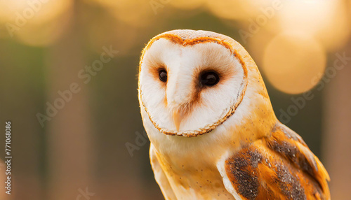 common barn owl ( Tyto albahead ) close up sitting photo