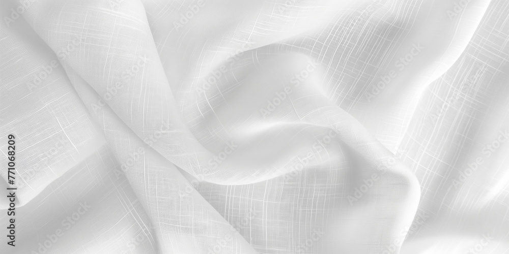 Elegant White Linen Fabric Texture with Delicate Folds. Soft White Textile Close-up for Luxury Background Material