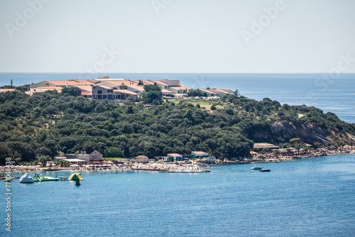 Houses over waters of Bay of Gruz near Dubrovnik, Croatia