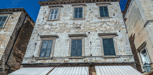 Building and shop on Stradun, main street of Old Town of Dubrovnik city, Croatia