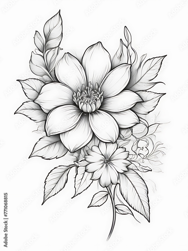 Flower outline white background coloring page ai generated
