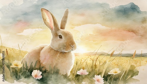 watercolor easter illustration with rabbit