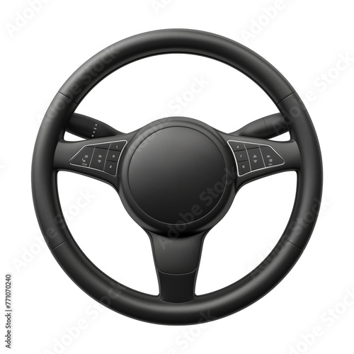 A high detailed car steering wheel in profile view on a white background, showcasing hyperrealism. photo